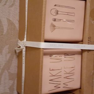 Rae Dunn Light Pink "WAKE UP MAKE UP" Brush Holder Set NWT